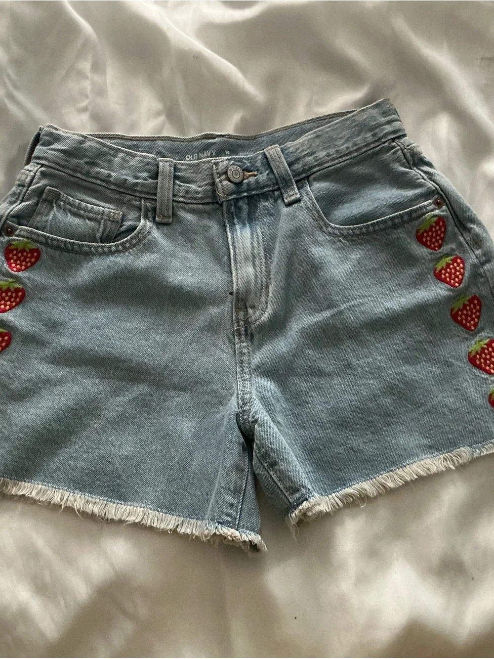 Old Navy Light Blue Denim Shorts with Strawberry Patches